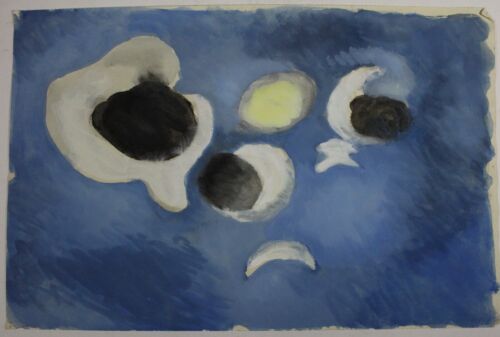 Peinture encre tempera Gerda Henning abstrait ciel nocturne lune remise - Photo 1 sur 6
