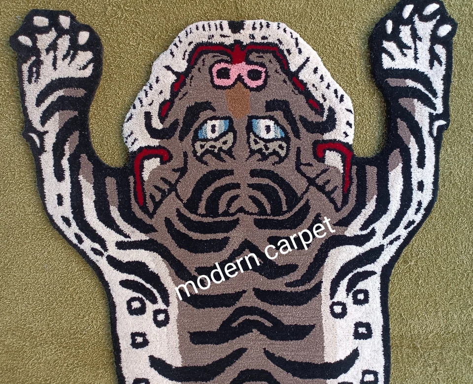 Tibetischer Tiger Teppiche 3 x 5 Fuß Handarbeit 100 % Wolle handgetuftet für ... - Bild 4 von 4