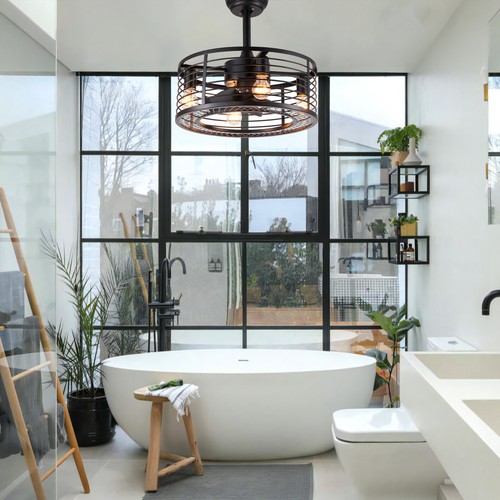 18” American Iron Inverter Ceiling Fan Light for Dining Room Black Fan Lights - Picture 6 of 12