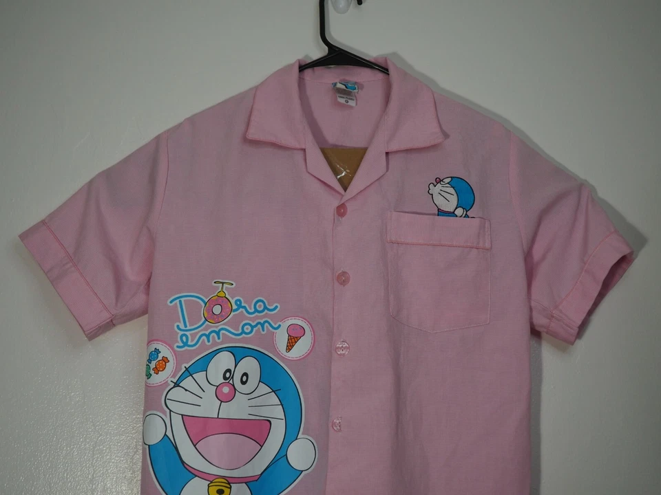 Camisa Robótica Gato Anime Doraemon Manga Ropa para Dormir Botones Cool Planet Rosa Foto 4 de 4