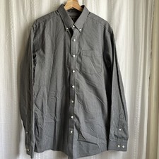 Eddie Bauer Button-Up Shirt Mens Gray Large Tall Wrinkle Free Classic Fit Plaid