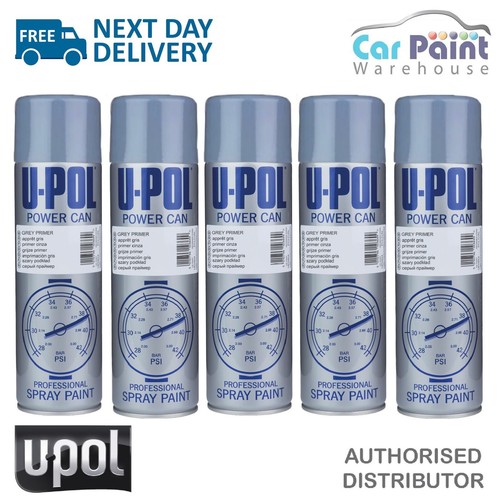 5 x UPOL Power Can Grey Primer Filler 500ml Aerosol Spray Cans UPOL