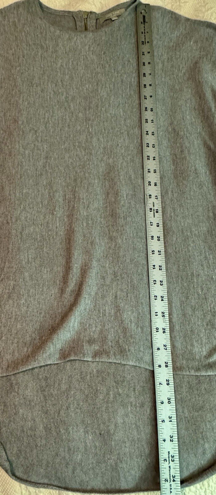 JOAN VASS STUDIO Size (L)  Cashmere Blend Tunic Sweater Heather Gray Back Zipper