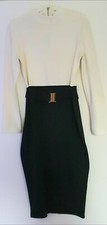 Slick Pencil dress White & Black with gold buckle belt
