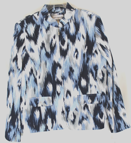NWT Alfred Dunner Womens 16 White Navy Gray Crinkle LS Zip Up Lightweight Jacket