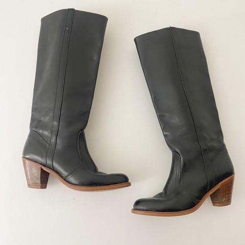 Vintage Dexter Tall Boots w Heel Shoes Black Made in U.S.A. Size 7.5