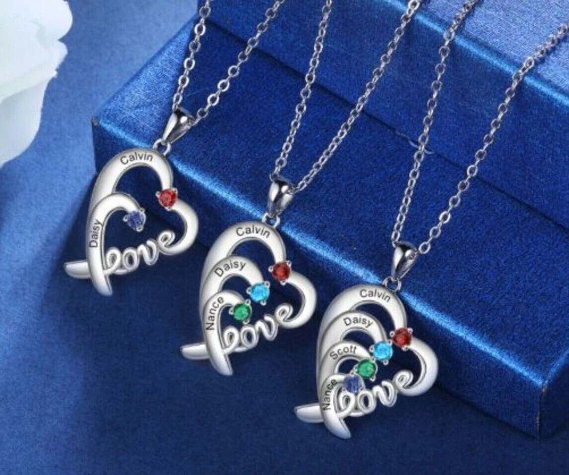 2 Hearts Joined 2 Round Birthstones Necklace - PaulaMax Jewelry