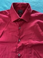 Mens Fitted Button Down Dress Shirt Arrow 15 1/2 32/33 Red No Iron