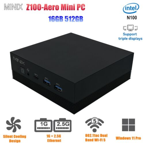 MINIX Z100-Aero Intel N100 Gaming Mini PC Windows 11 Pro 16G 512G 4K HD Computer - Picture 1 of 19