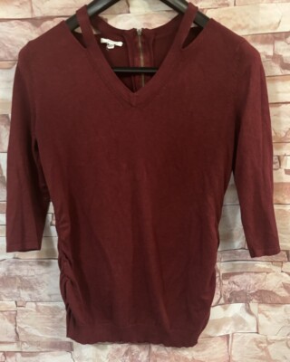Maurices Maroon Cold Shoulder Long Sleeved Sweater. Size: Medium.