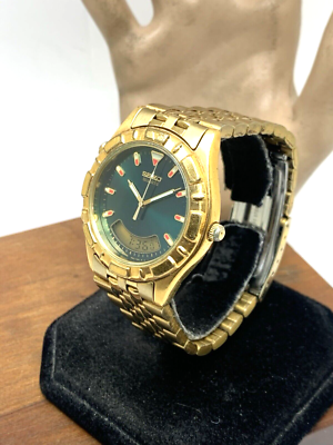 Seiko Men's Watch H801-7038 Vintage Quartz Green Dial Gold