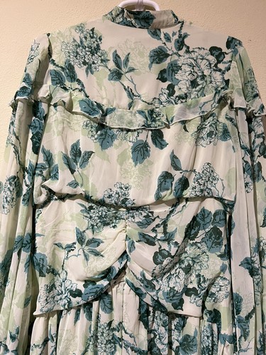 Maxi abito ASOS Curve tg 14 corpetto increspato con bottoni verde manica lunga floreale d5 - Foto 5 di 10