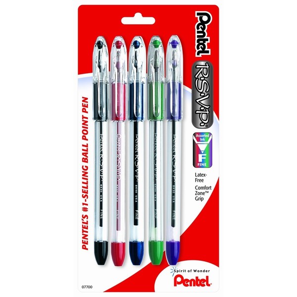 4 5pk Pentel RSVP Fine Ball Point Pens Assorted Color Ink Bk90bp5m