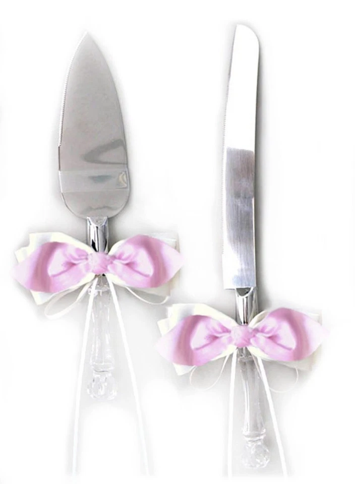 Conjunto de facas para bolo festa casamento casamento laço cetim colorido branco marfim Borgonha - Imagem 4 de 4