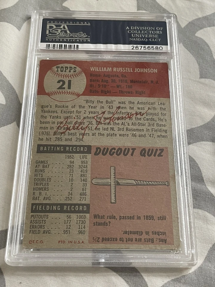 1953 Topps Billy Johnson #21 PSA 2 - Image 3 of 3