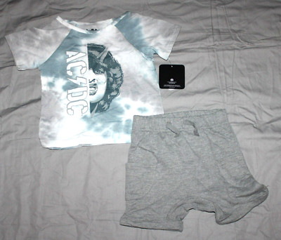 AC/DC outfit Toddler Boys Kids Size 12 month Blue Gray Tie Dye New