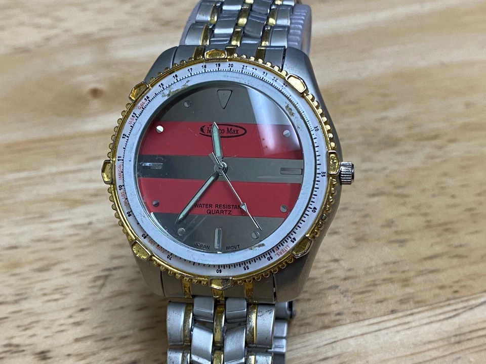 Reloj de cuarzo analógico Marco Max para hombre doble tono bisel giratorio Japón Move ~ Nuevo Batte Foto 2 de 4