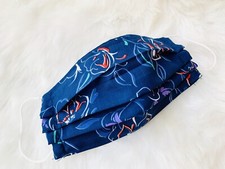 Blue Flower Face Mask Cover HandMade Washable Double Later Made in USA Adults