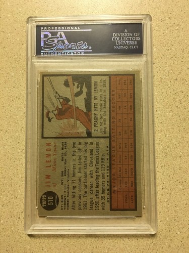 1962 Topps #510 Jim Lemon PSA 8 . 5 NM-MT+ TWINS 9 - Picture 2 of 2