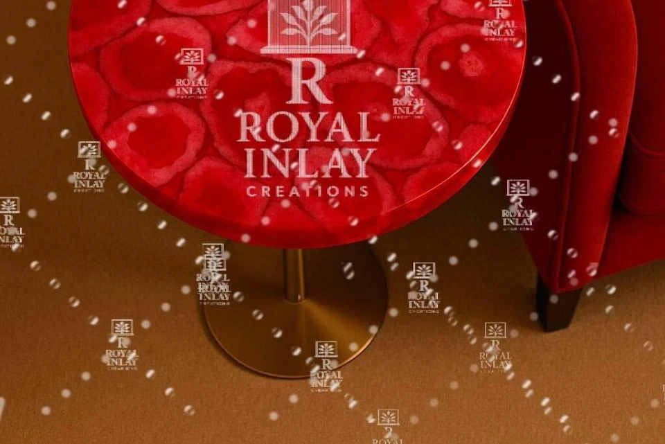 12” Red Agate Round Side Table | Luxury Handmade Gemstone Accent Table - Image 4 of 4