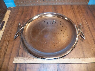 Vintage KROMEX 13'' Round Chrome Serving Tray w Brass Handles