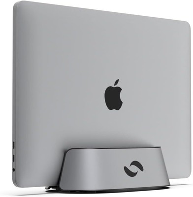 Adjustable Vertical Laptop Stand with Aluminum Finish and Desk Organizer