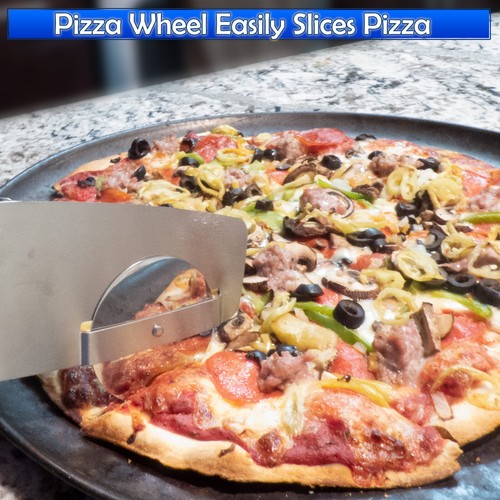 Rueda cortadora de pizza con hoja cortadora de pizza de acero inoxidable y espátula para servir pizza - Imagen 8 de 9