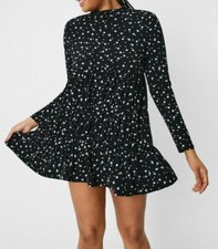 NASTY GAL~Black TIER and NOW Polka Dot SMOCKED Mini DRESS~6