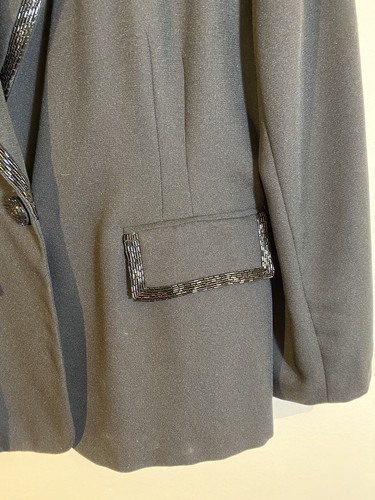 Clio Size 12 Jacket Black Beaded Trim Shawl Collar Formal Evening Holiday 80-90s - Picture 3 of 11