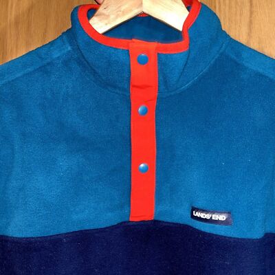 Land's End Men's M Blue Color Block Polar Fleece Quarter Snap