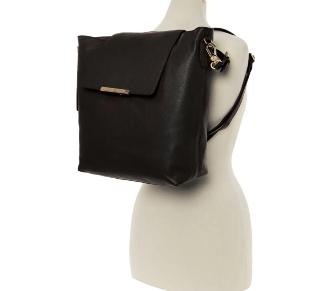 Paul Costelloe Leather Backpack Bag Black Shoulder Carry Strap