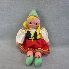 Vintage Gretel Cloth Felt Doll Painted Face Yarn Hair 15in