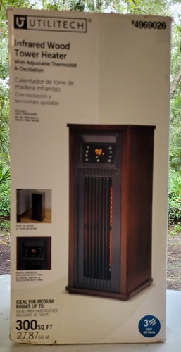 Utilitech Infrared Wood Tower Heater with Adjustable Thermostat and Oscillation - Picture 2 of 14