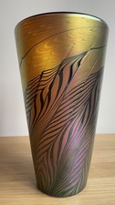 Lundberg Studios Iridescent Moire Deco Art Glass Vase, 10"H