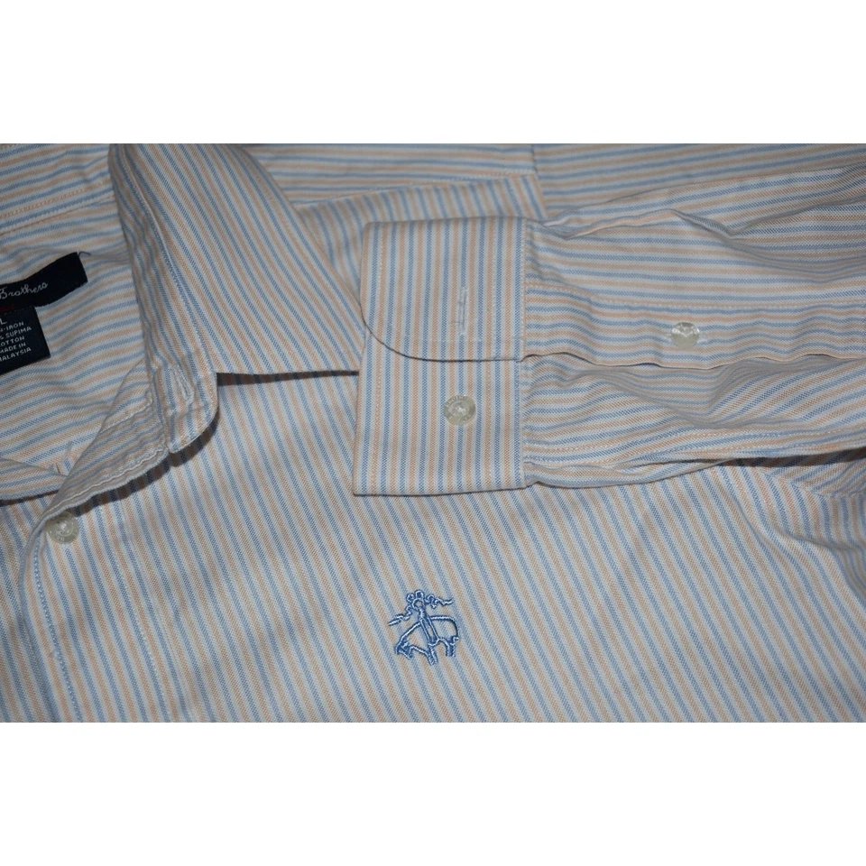 Brooks Brothers Dress Shirt Red Fleece Boys Teens Size Large Blue Striped - Image 3 of 4