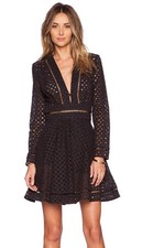 Zimmermann Ryker Broderie Black Mini Dress Size0 AU/UK8 US4 Romantic Long Sleeve