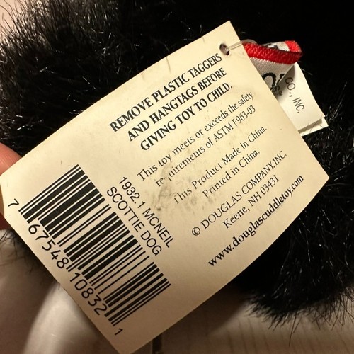 Douglas McNeil Scottie Dog Plush Black Red Bow Realistic Laying Down 10 Inch - Picture 10 of 11