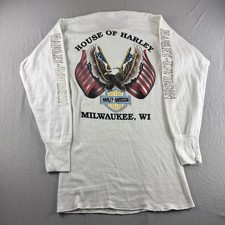 Vintage 80s Harley Davidson Waffle Knit Thermal Super Johns Shirt Mens L Tan USA