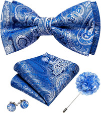 Mens Bow Tie Set Paisley Coloful Pre-tied Bowties Adjustable with Handkerchief C