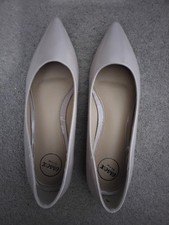 Nude patent leather pointed toe flat ballet pumps