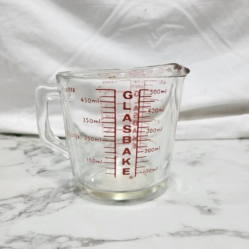 Vintage GLASBAKE Red Lettering 2 Cup 500ml Glass Measuring Cup