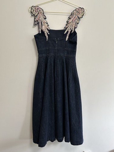Miss Sixty Midi Jean Denim Dress Corset Wing Embroidery Goth Fairy Grunge XS/S - Picture 3 of 11