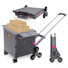 Foldable Utility Cart with Stair Climbing Wheels,Collapsible Rolling Crate wi...