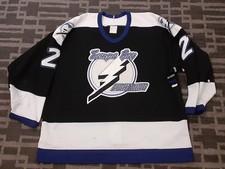 TAMPA BAY LIGHTNING 1996-97 BILL HOULDER GAME-WORN NHL BLACK CCM JERSEY SZ 54