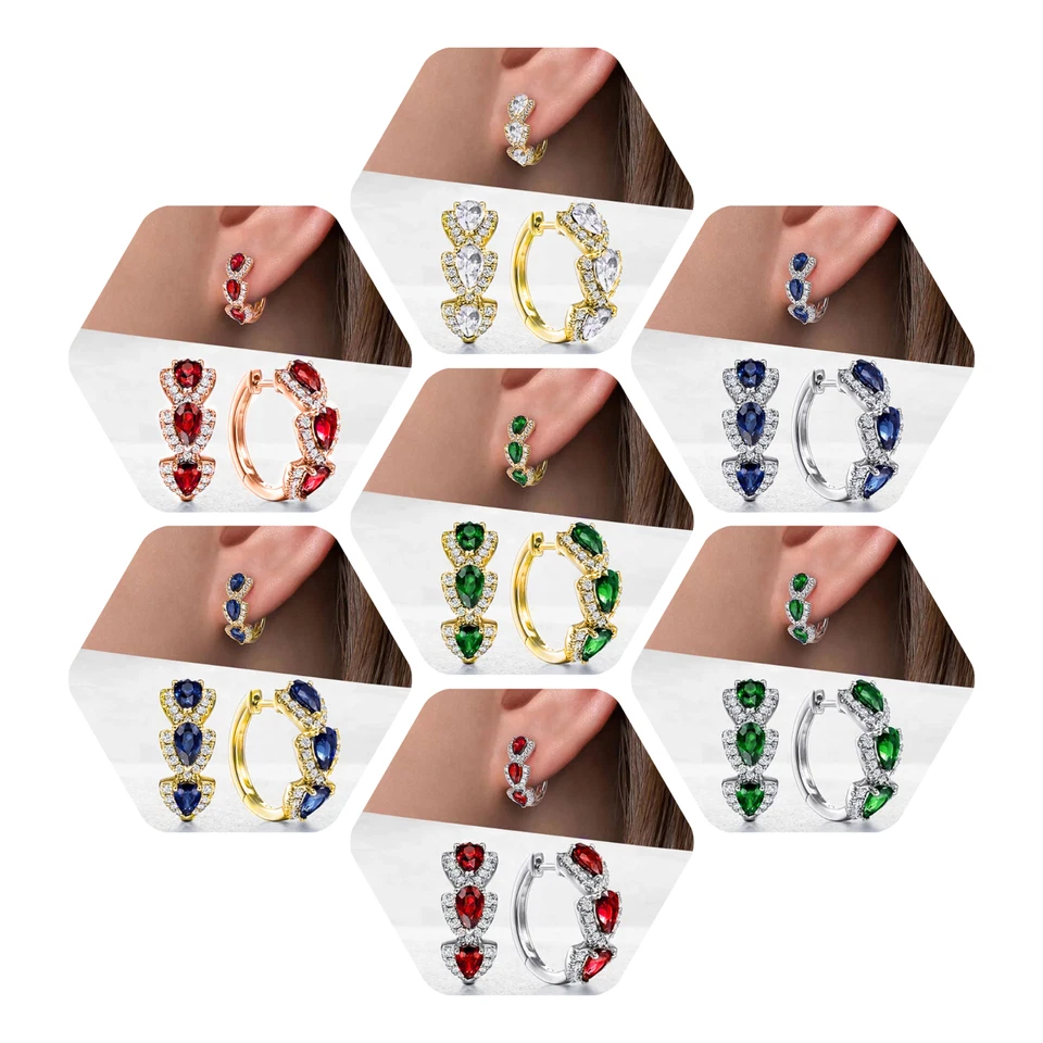 Luxus Damen Ohrringe Creolen mit Zirkonia Gold Silber Rosegold - Bild 2 von 4