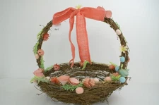 Pier 1 Imports Large Grapevine Coral Bow Flowers Easter Spring Basket New w Tag