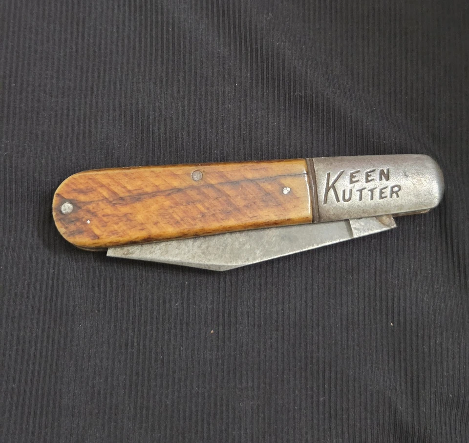 Vtg Keen Kutter K2881 3/4 Barlow Two-Blade Pocket Knife Wood/Bone Handles, USA - Image 2 of 4