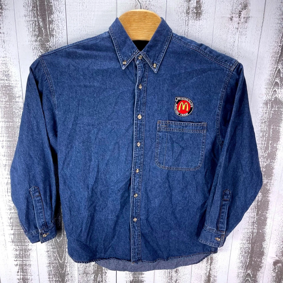 Camisa vaquera vintage de los 90 McDonald's Racing Team para hombre M International Denim Foto 2 de 4