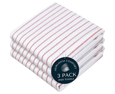 Rust Stripe Dish Towels, 3 Pack, 100% Cotton, Super Absorbent and Quick Dry, ...
