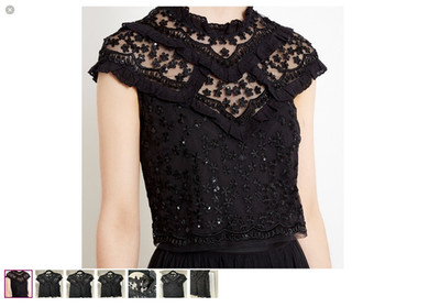 NWT Needle & Thread Luxe Black Sequin Beaded Floral Romantic Glam  Crop Top